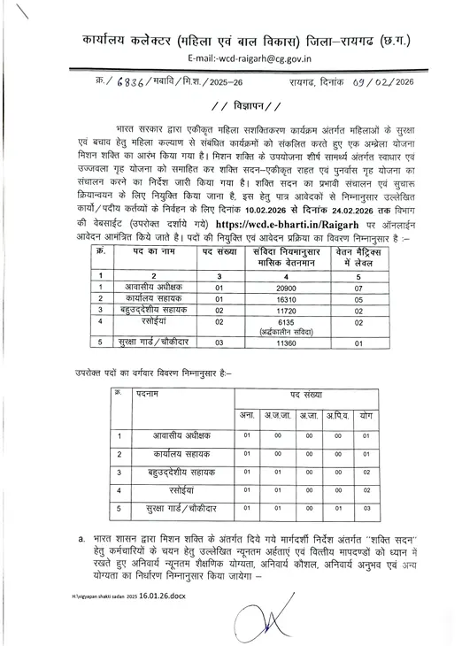 WCD Raigarh Vacancy 2026