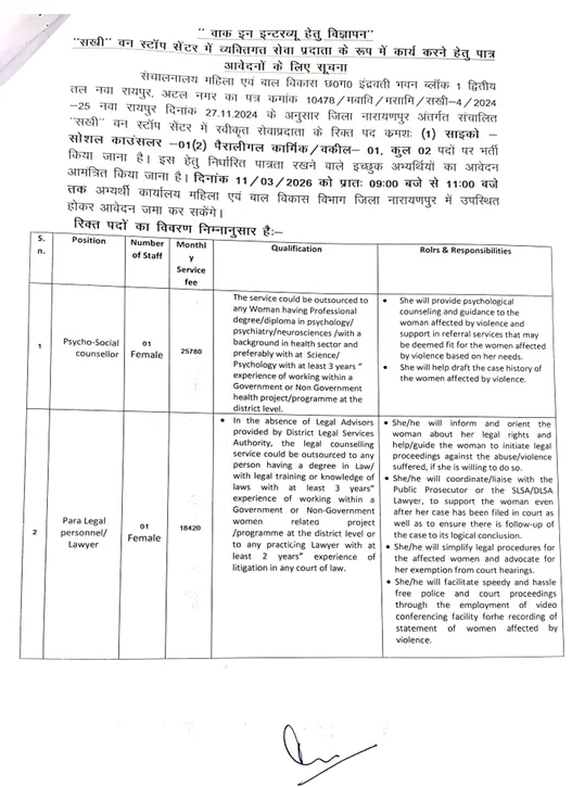 WCD Narayanpur Vacancy 2026
