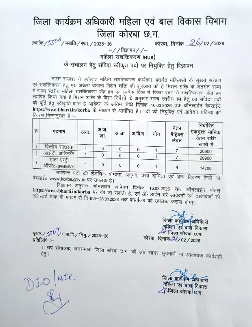 WCD Korba Vacancy 2026