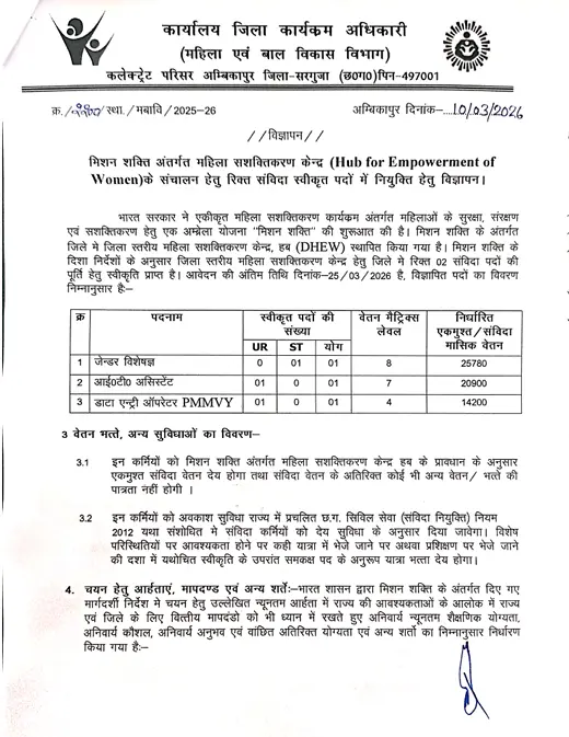 Surguja WCD Vacancy 2026