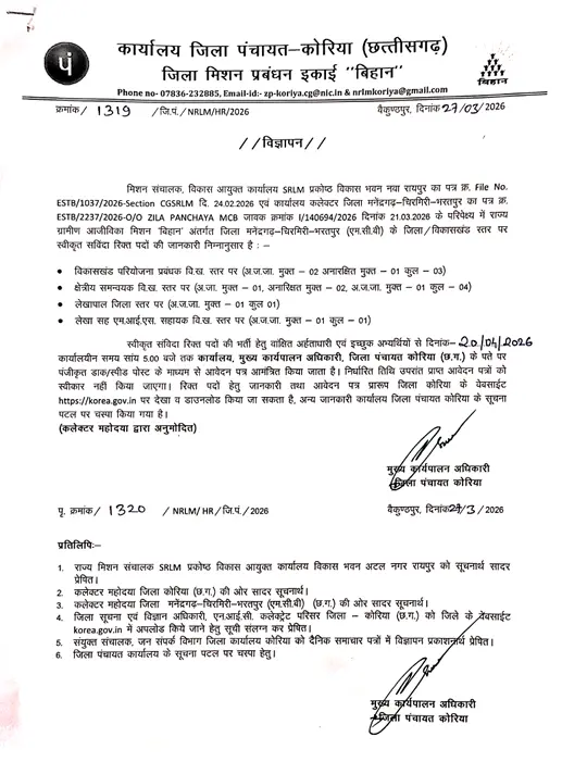 Zila Panchayat Korea Vacancy 2026